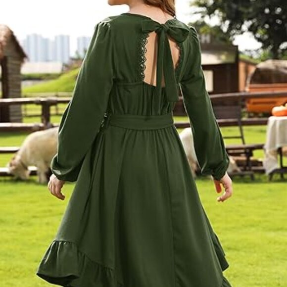 Girls Boho Long Sleeve Lace Backless Tie Dress - Picture 2 of 4